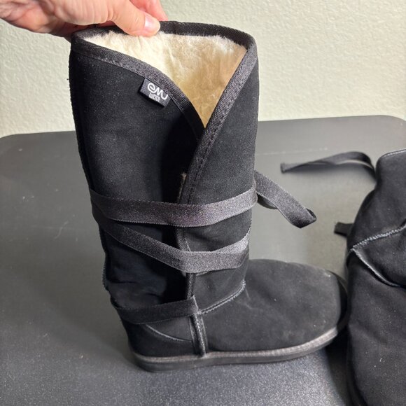 Black EMU Australia Merino Wool Lined Ribbon Boot sz 8 - Picture 2 of 9